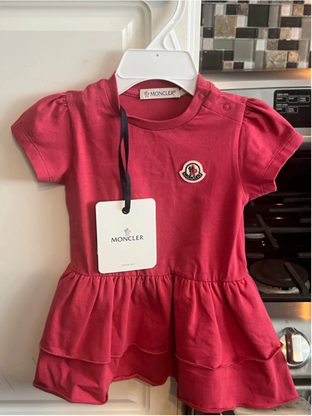 NWT MONCLER Red Kids' Ruffle T-Shirt Dress 6/9 Months